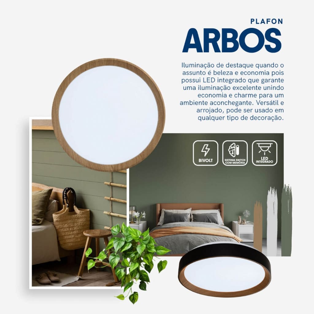 Plafon LED Arbos 24W Bivolt Temperatura Ajustável