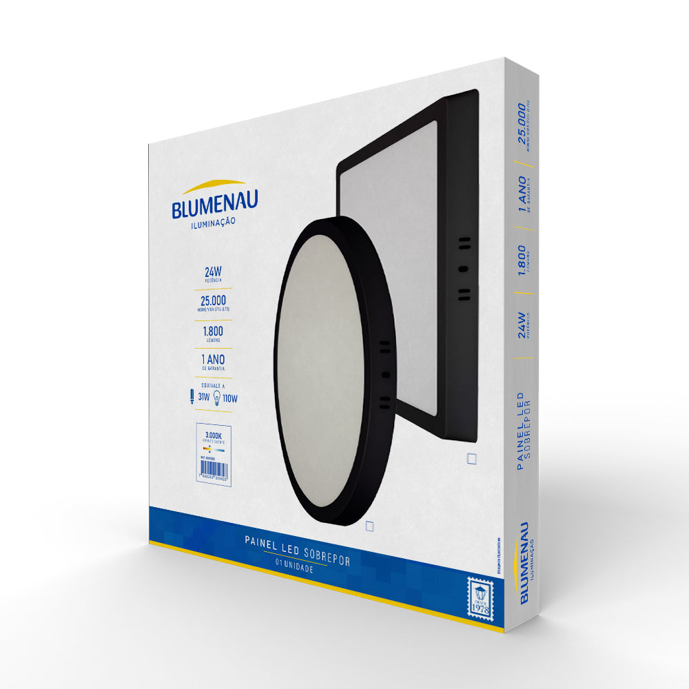 Painel LED TECH Slim Quadrado Sobrepor 24W