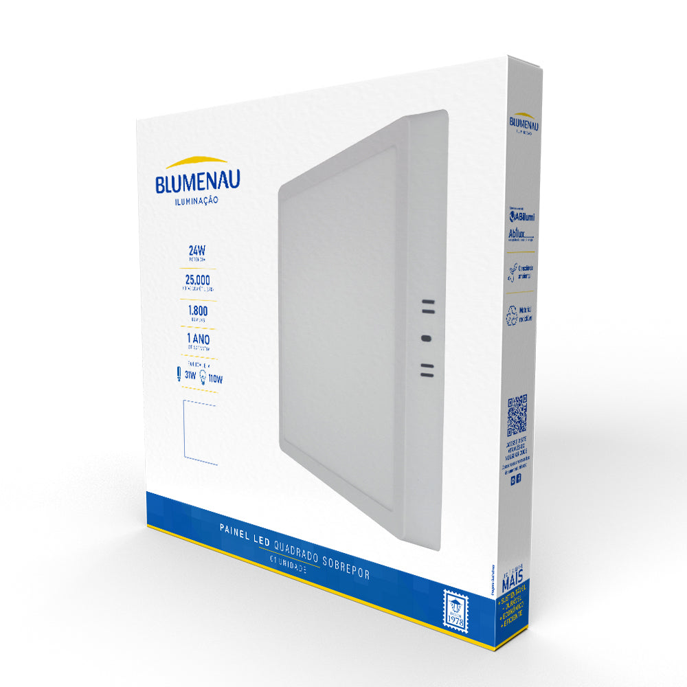 Painel LED TECH Slim Quadrado Sobrepor 24W
