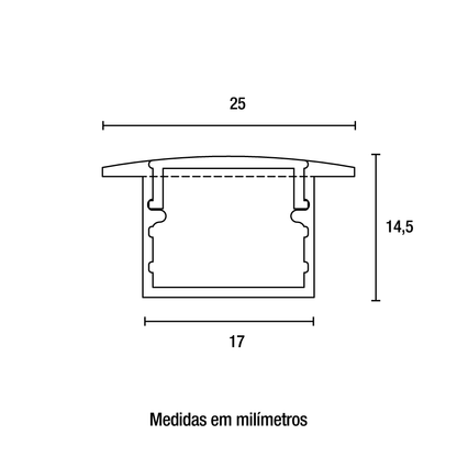 Perfil Embutir 25x14mm 2m - Preto