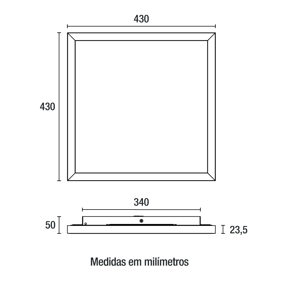 Plafon Square LED Alumínio 430mm Bivolt 15W 2.700K - Branco Fosco